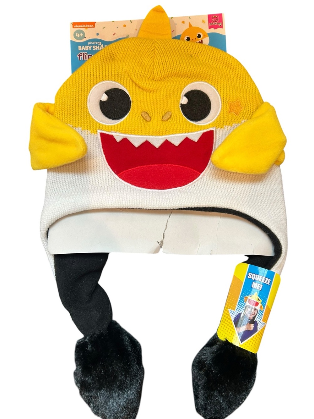 New Baby Shark Plush Earflap Hat - Yellow & White kids size